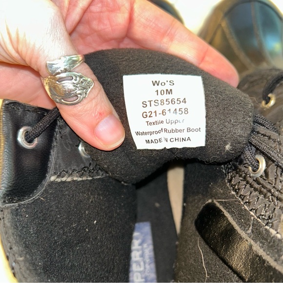 Sperry black waterproof rubber boot quilted top size 10M winter work wear - Picture 8 of 8